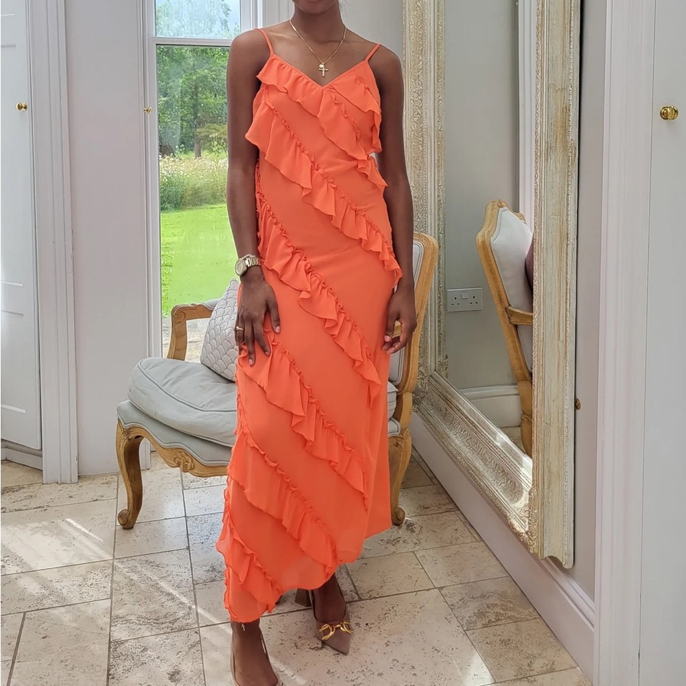 NWOT ASOS Orange Ruffle Maxi Dress